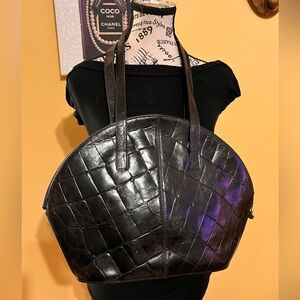 Furla Black Crocodile Pattern Italian leather Shoulder Bag